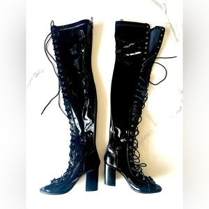 Cape Robbin Peep Toe Patent Thigh High Heels